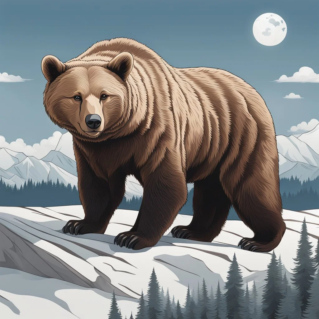 Draw an lineal illustration of a bear, ultra quality, detailed, 8k, full body, clear sky with clouds