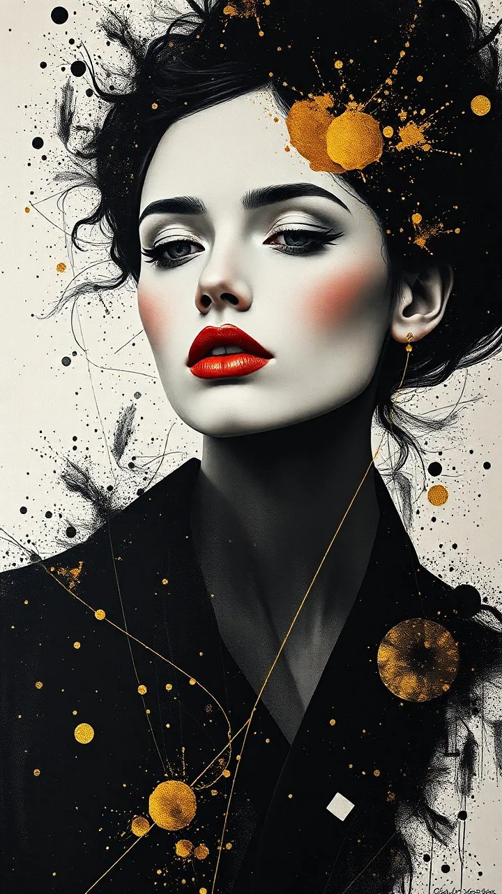 minimalism,Abstract black and gold minimalism geometric surreal beautiful fashion portrait,splash art explosion,minimalist surreal surrounding background,surreal lonely depth,deep soul spirit,fantasy surreal geometry,flat,utopia,album art,cover art,album cover,cinematic,8k,epic movie still,sharp focus,by Gustav Klimt,pascal blanche,rutkowski,repin,artstation hyperrealism painting concept art of detailed character,design matte painting,leaf