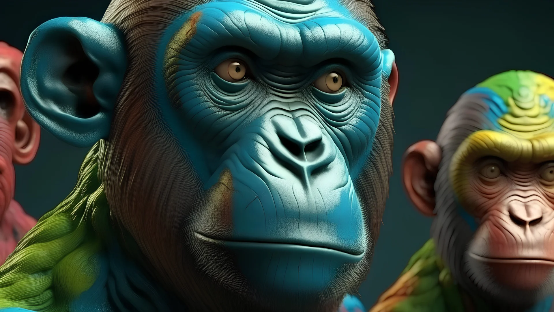 3D 16:9 VERY colorful hyper-realistic DETAILED PLANETS OF THE APES