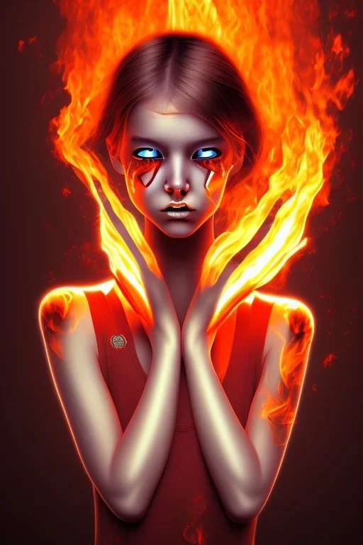 Crying girl, on fire