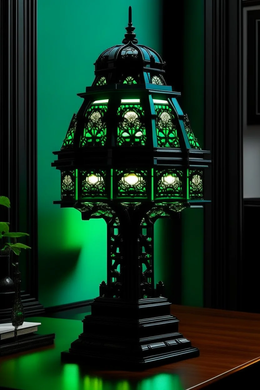 gaming table lamp inspired by palace, modern design, black and green color