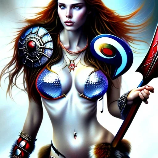 Epic full body picture portrait of busty atletic young beautiful Red Sonja Luis Royo styles