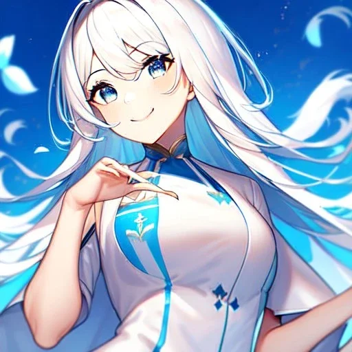 Girl, high quality, detailed, white hair, blue eyes, smiling