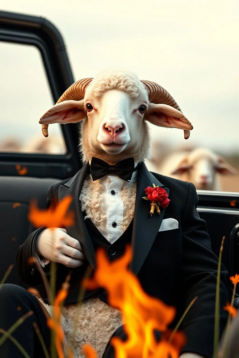 Cute tuxedo sheep in 4x4 on fire, ip in cashmere roll --ar 3:4 --style raw --personalize kzilt9y --stylize 1000 --v 6.1, big (AUTOFARM) title at top ,landrover sheep, (((steampunk)))) man, working in field, advertisment in 80s magazine high class, blues, reds, sheep in power armor adeptus astartes, hyper realistic --q 2