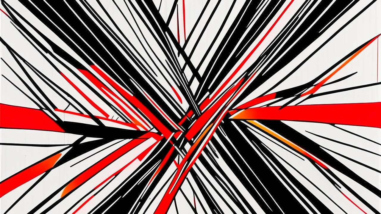 Cross Hatching; Ilya Bolotowsky; Abstract Art; Black and white with splashes of orange