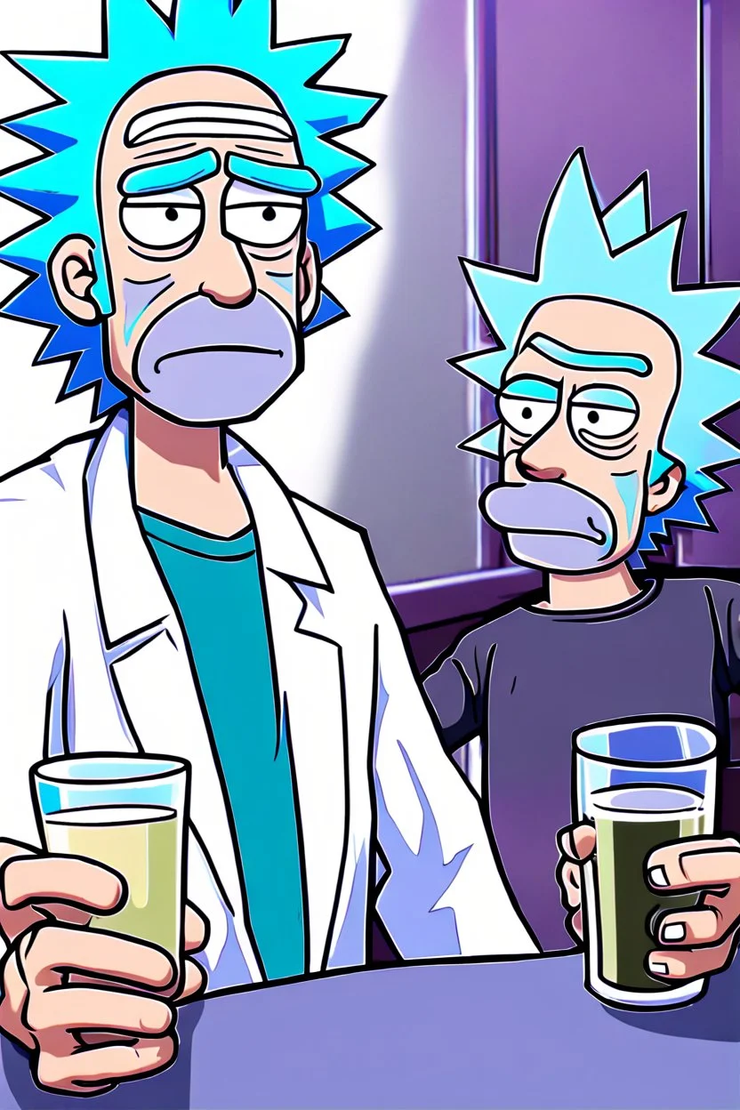 Hyperrealistisch Rick Sanchez als reale Person, betrunken, launisch