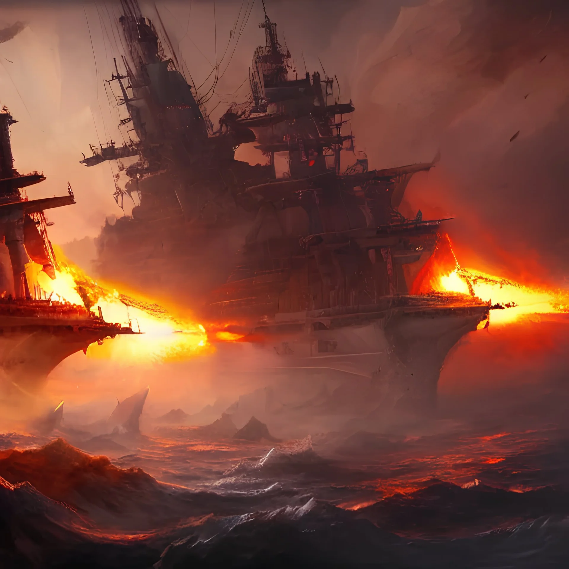 worrior, battel between two world, war ships, fire, detailed matte painting, deep color, fantastical, intricate detail, splash screen, complementary colors, fantasy concept art, 8k resolution trending on Artstation Unreal Engine 5