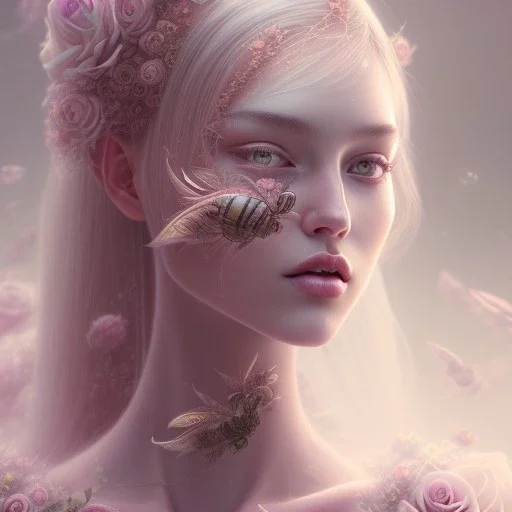 rose beautiful girl,utra realistic,highly detailed, masterpiece, sharp focus, insanely detailed, honeybee, fantasy art, intricate detailed, elegant, fog, Special Lighting, Vibrant, color Scheme, forest, unreal engine 5, trending on artstation