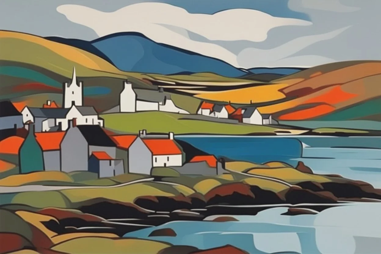 abstract landscape of iona in the style of the Scottish colourists