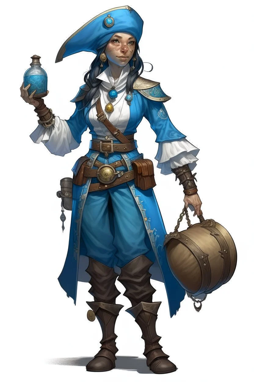 young female blue skinned air genasi pirate cleric dnd