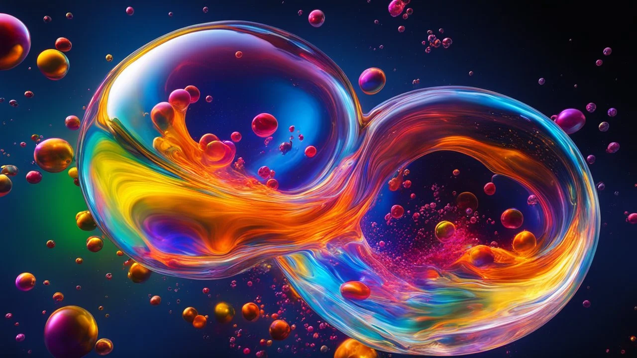 1142. Colourful immiscible liquid globules floating in weightlessness, liquid medium, mixed, distorted, spectacular, strange globular shapes, wild, fantasy, futuristic, artistic, attractive, beautiful lighting, attractive composition, photorealistic, extremely detailed, chiaroscuro