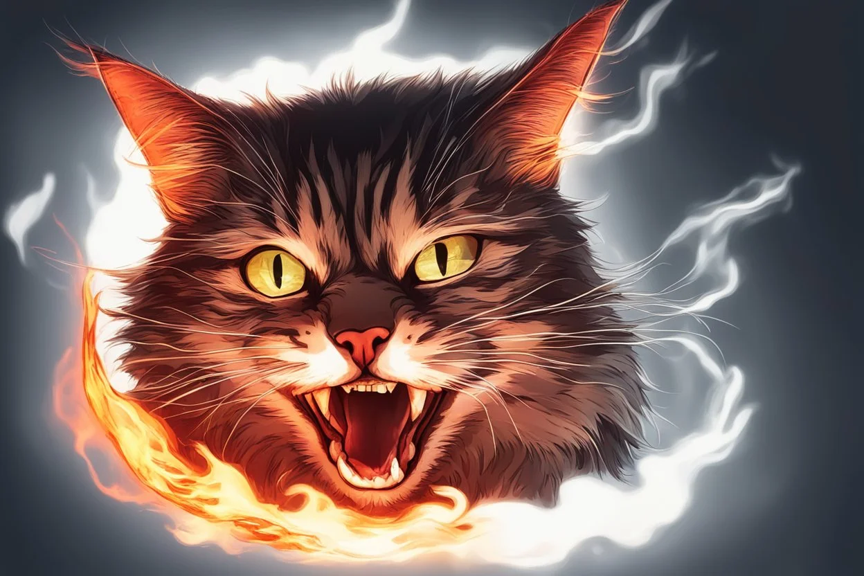 burning cat mouth in flamelight