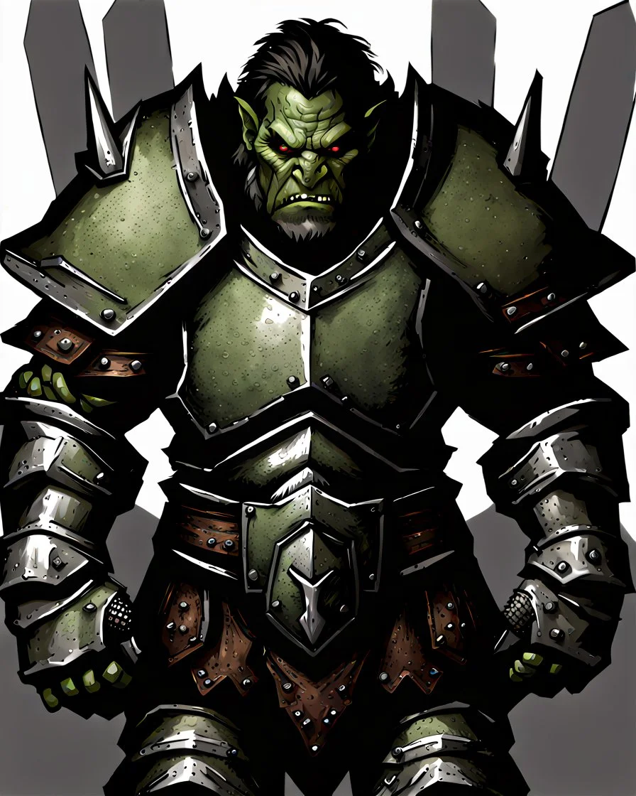 tabletop RPG ORC MALE WARRIOR IN STEEL ARMOR Evil rpg art no background