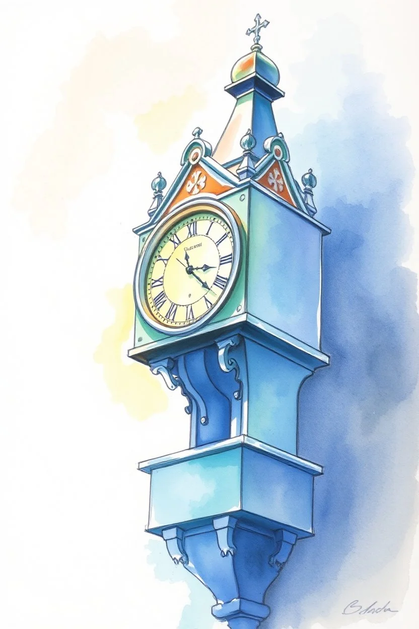 SKETCH WATERCOLOR PASTEL COLOURS - “The Timekeeper’s Clock”