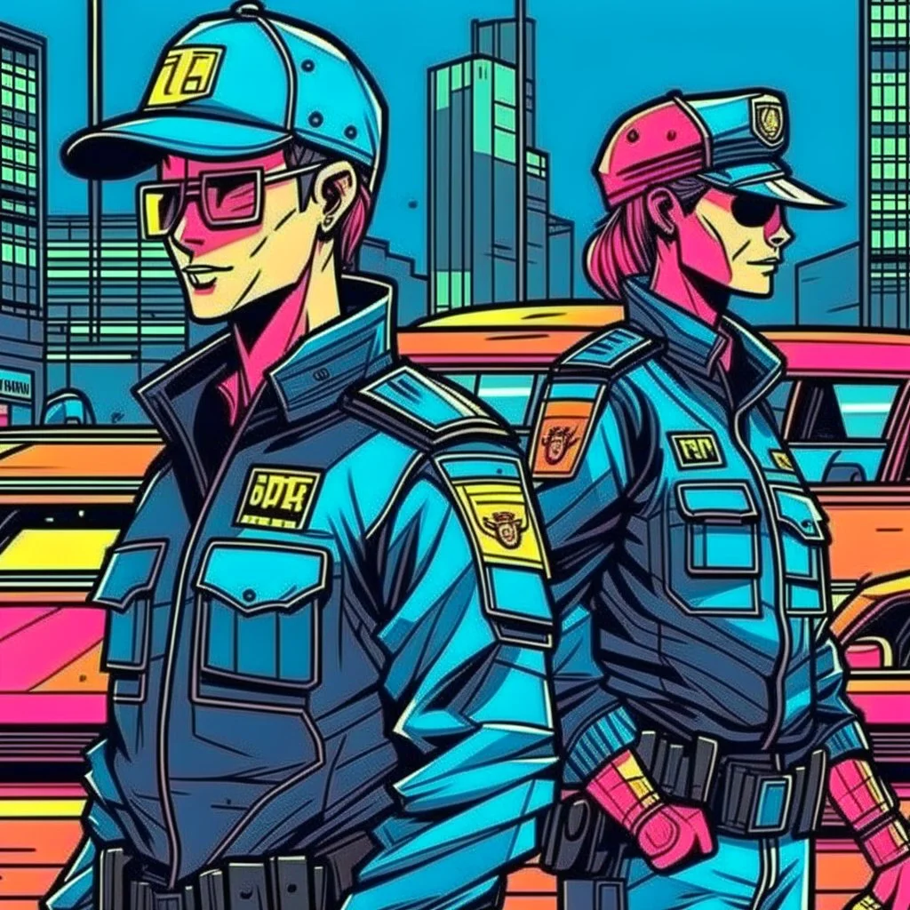 cyberpunk retro futuristic police for comics