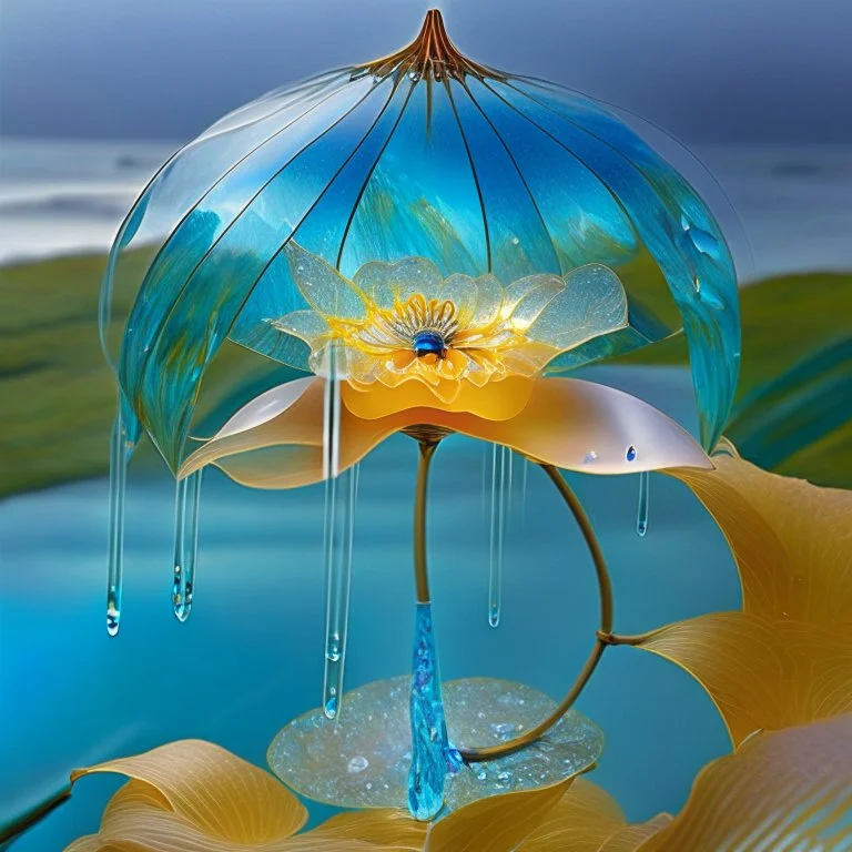 Surreal Waiizii Flower under a glass sculpture unbrella, Art by Joshy Sly,