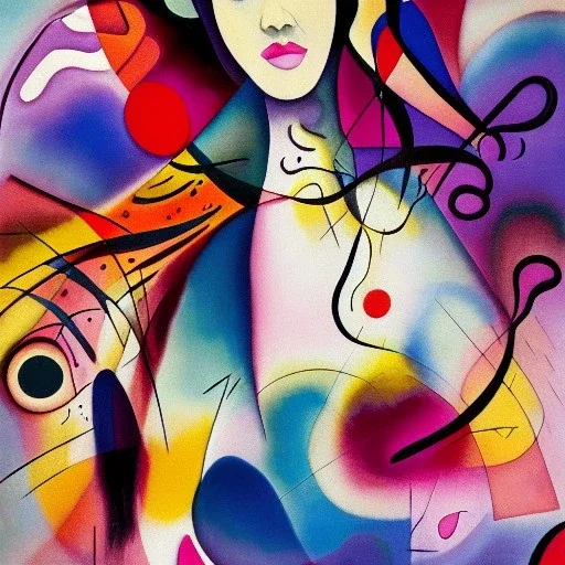 A beautiful girl in the style of Abstract Expressionism, complex, incomprehensible, fantasy, magical, three-dimensional, voluminous, symmetrical, artistic, 4K, 8K, Wassily Kandinsky, Paul Kole, Franz Mark