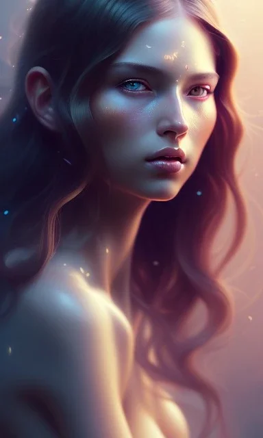 porno model , cute, beautiful, long hair, wavy hair, black eyes, head and shoulders portrait, cinematic, 8k, resolution concept art portrait by Greg Rutkowski, Artgerm, WLOP, Alphonse Mucha dynamic lighting hyperdetailed intricately detailed