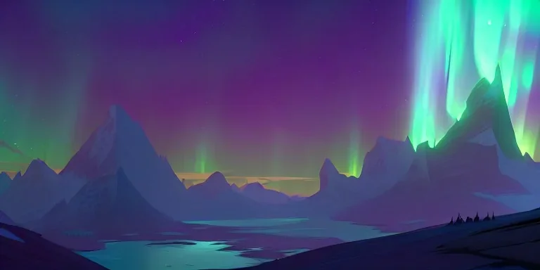 Massive Mountaintop summit, aurora borealis, fantasy