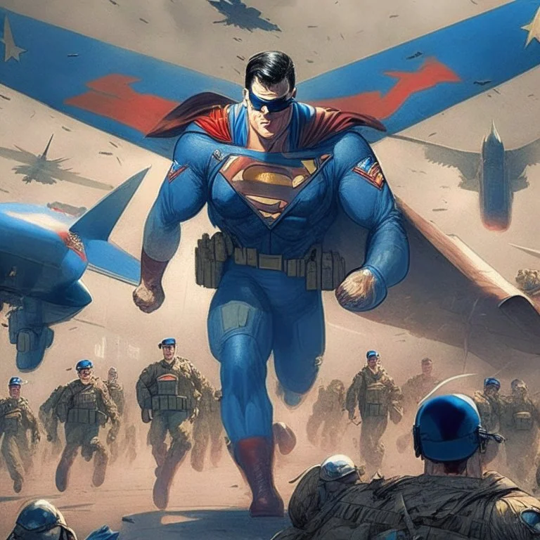 Superman Leading the US Airforce into battle