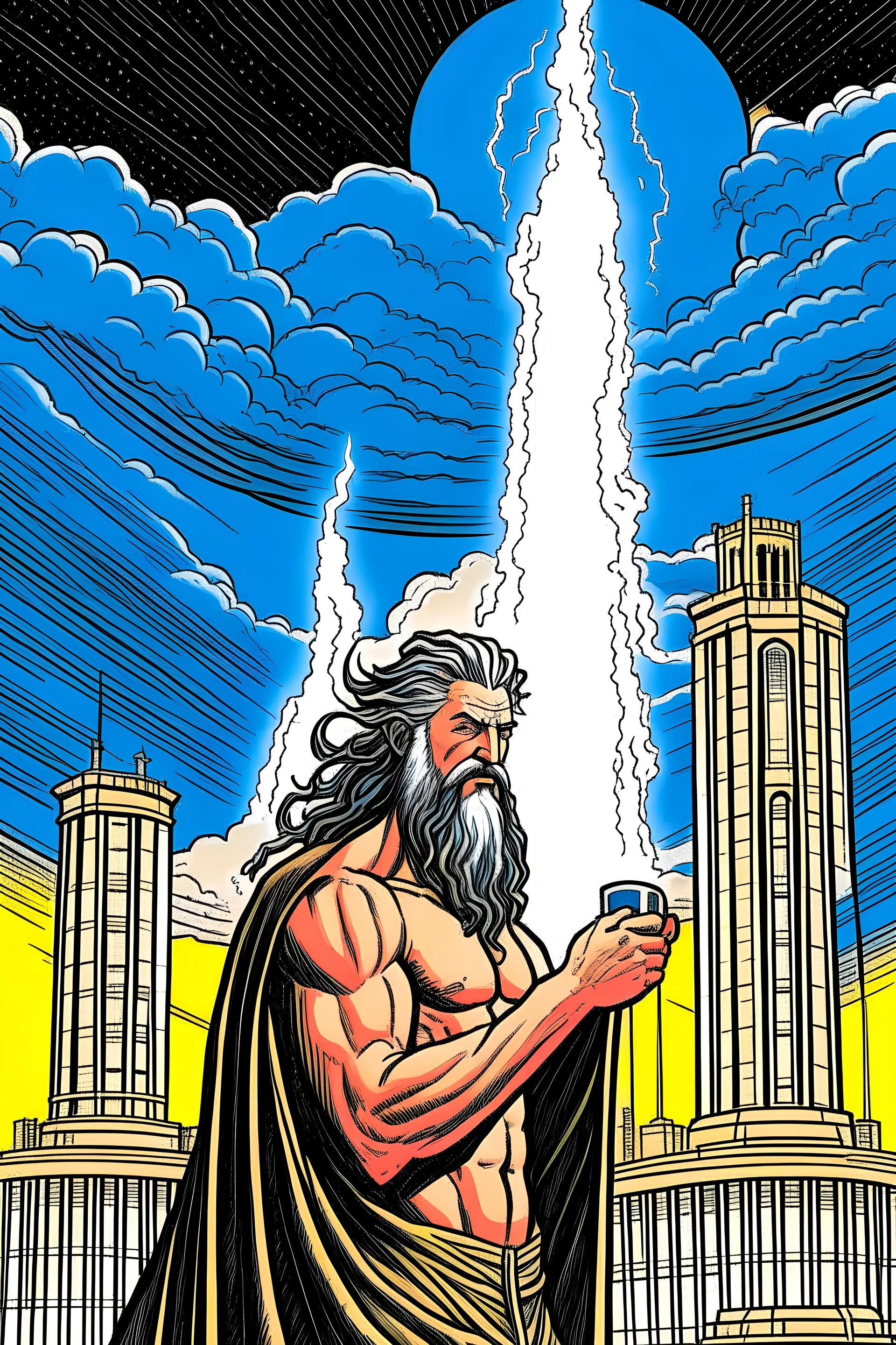 The Greek god Zeus builds a power plant with Nikola Tesla