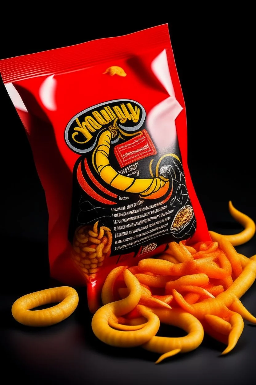 spicy worm chips bag