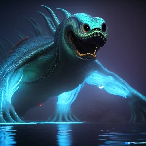 Giant Aquatic alien creature with bioluminescent bodyparts, unreal engine 5, 8k resolution, photorealistic, ultra detailed