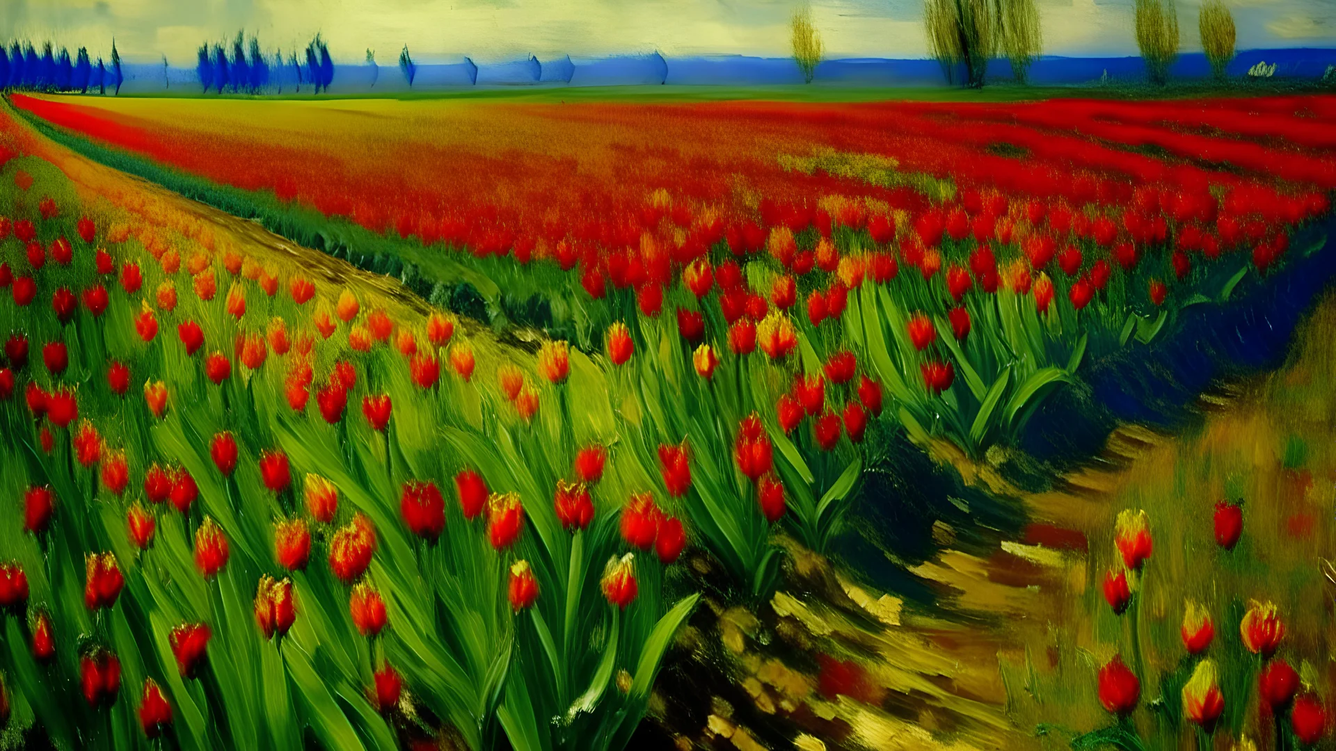 field, tulips, van gogh