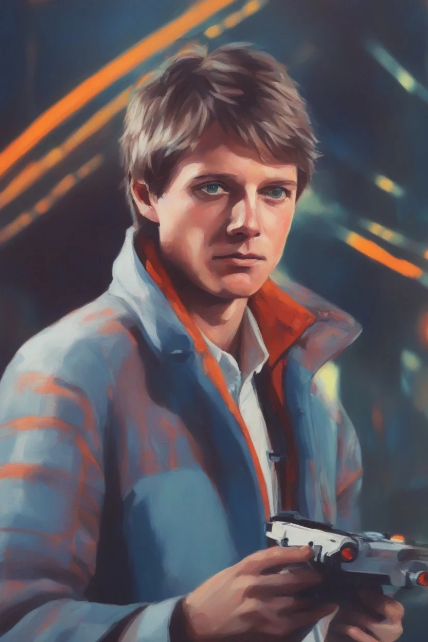 Marty Mcfly, Fine Art Portrait by Ilya Kuvshinov, Pointillism, Detailed Character Illustrations, pattern-based painting, depictions of urban life, richly detailed genre paintings, Trending on artstation, Trending on MidJourney, Award Winning, Timeless art work, Masterpiece, Genius, Worldclass, Extra ordinary, Aesthetic, Beautiful, Stunning, Brilliant, cinematic, Dynamic, Cinematic lighting, inspirational, 4K resolution, 8K resolution, Artstation HD, Artstation HQ, Vivid, Vibrant, Ultra detailed,