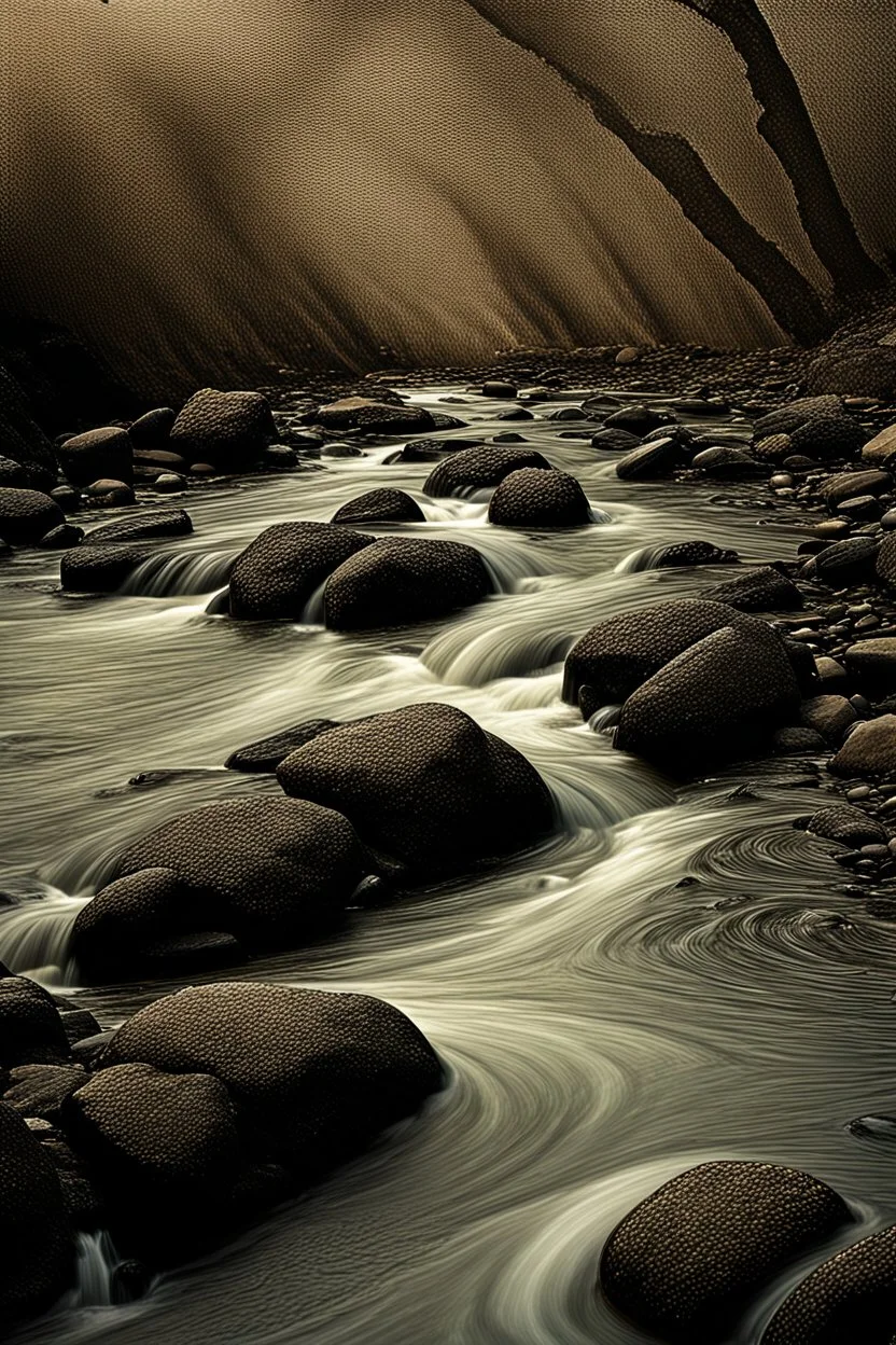 Ribboned River: Water flowing with strands.