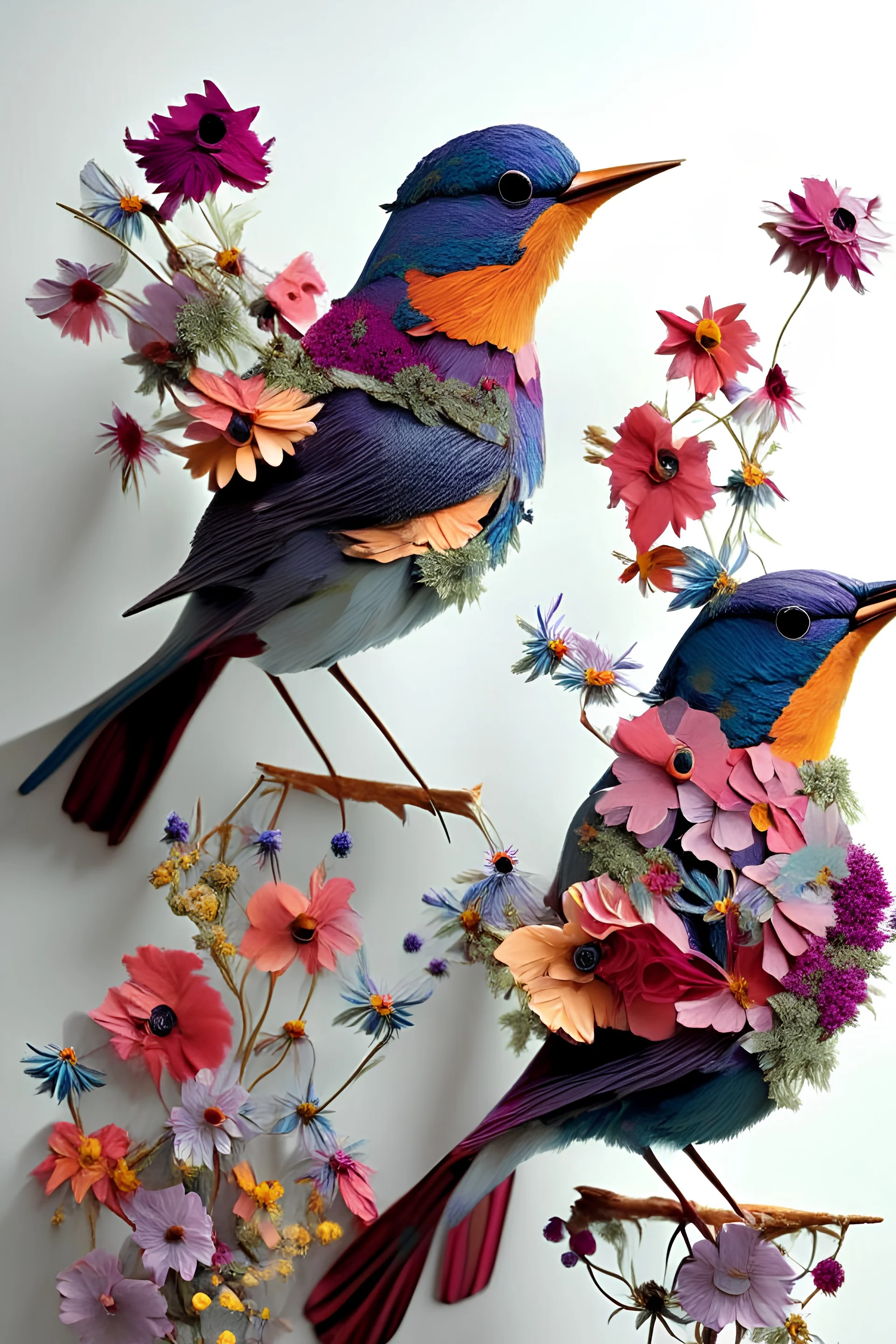 birds made of flowers