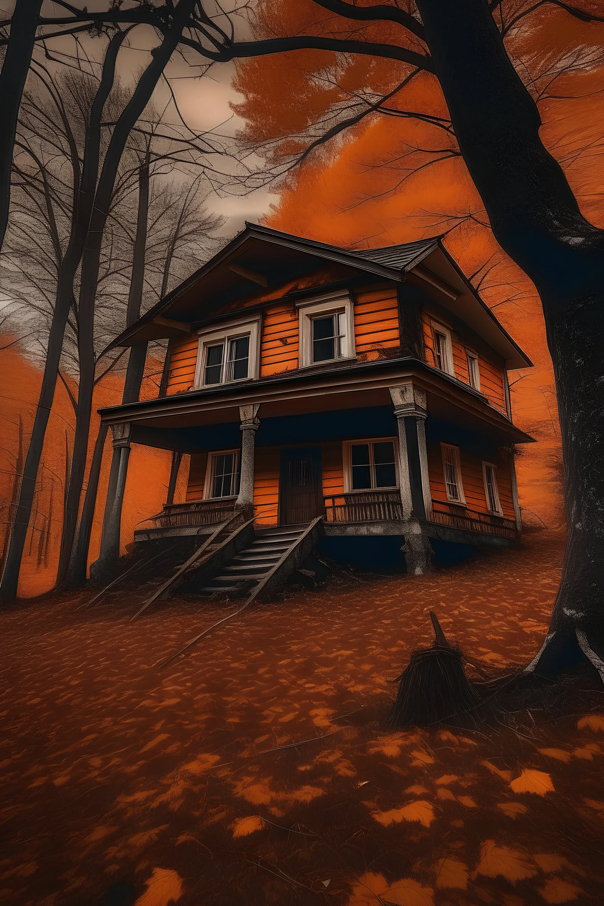 spooky house in oraange forest