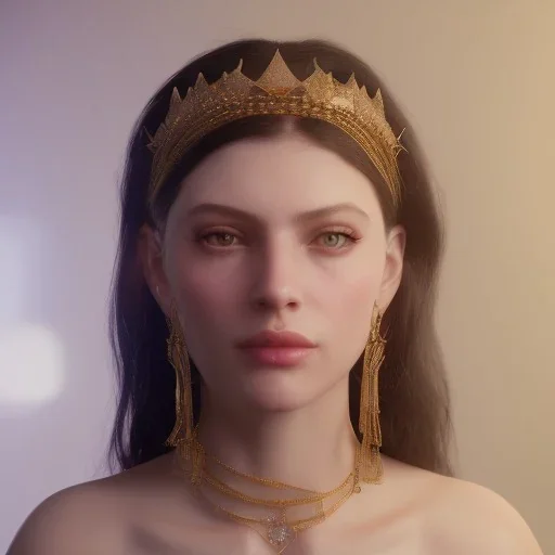 A portrait of a crystalised jewelry ices and gold queen, atmospheric,fantasy, realistic, unreal engine 5, cinematic lighting, octane render.