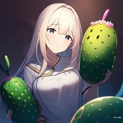 anime girl with a cactus in the dessert