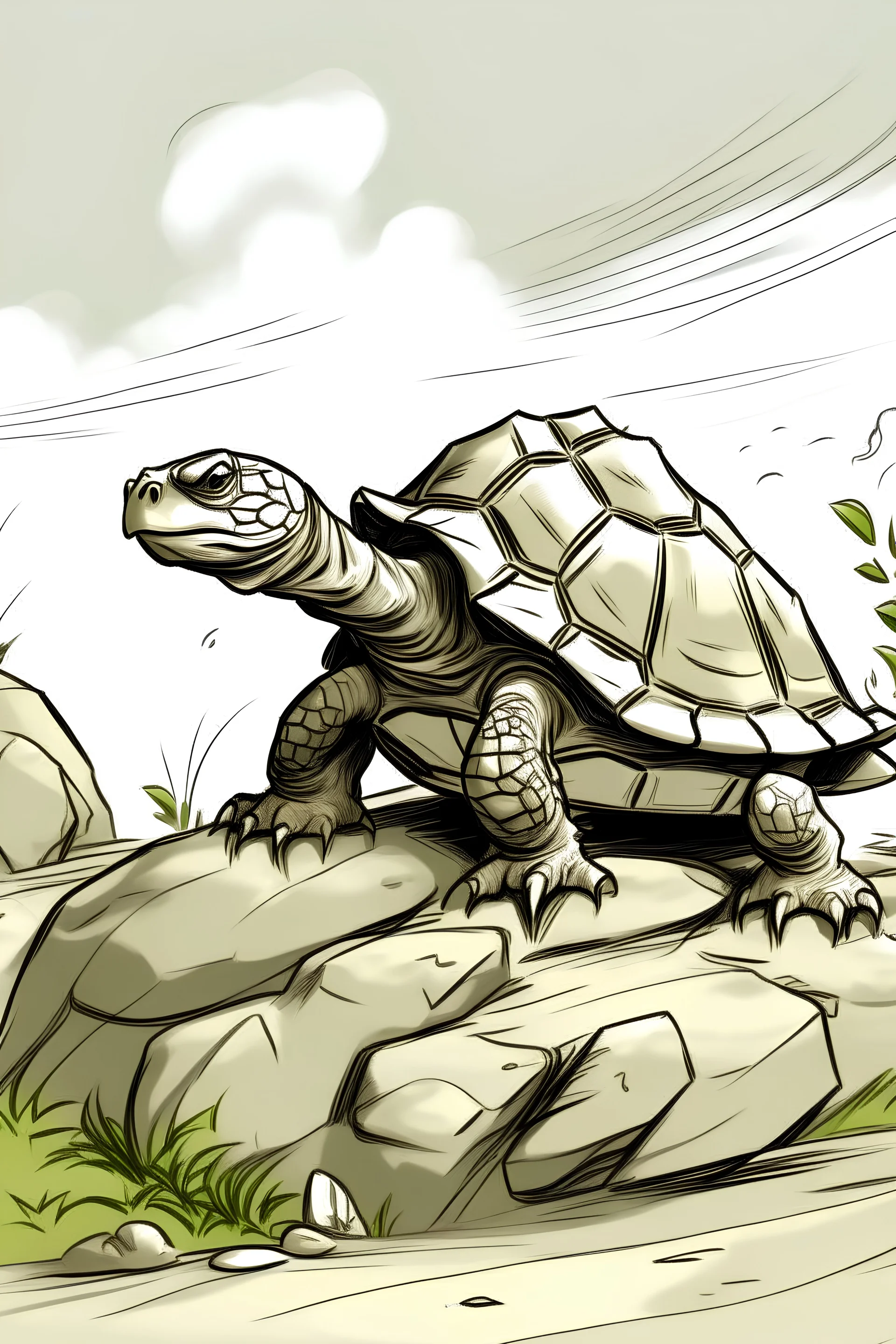 tortoise hitting the rock (cartoon, sketch)