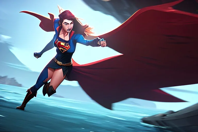 Supergirl smashing throught the hull of a sea ship.