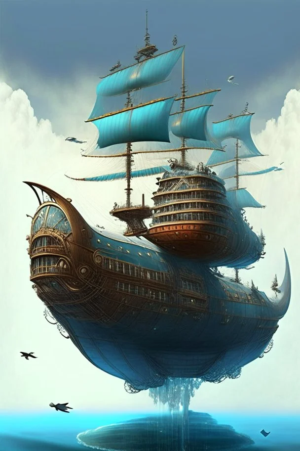 big flying ship medival looking like water ship spelljammer