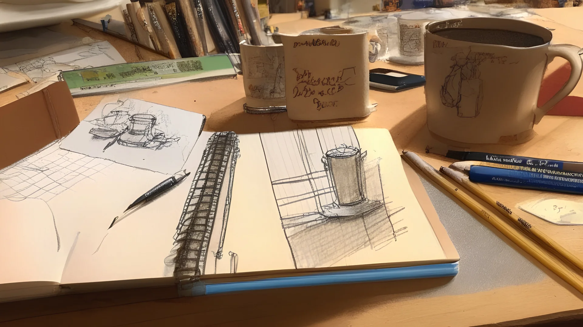 open sketchbook on a table