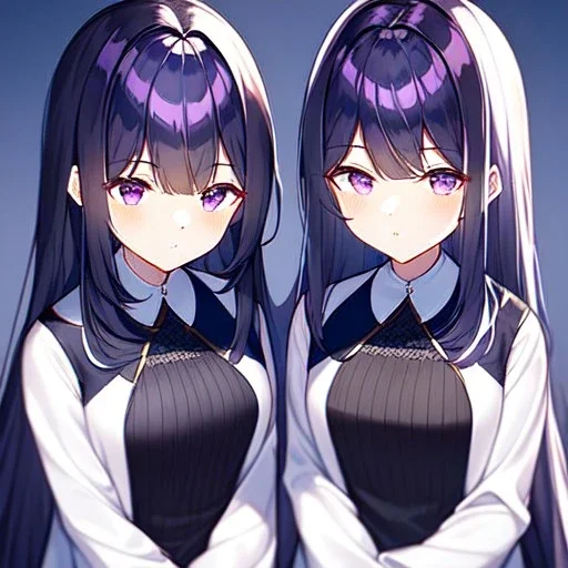 Girl, blue long hair, Purple eyes, dark mori, twins