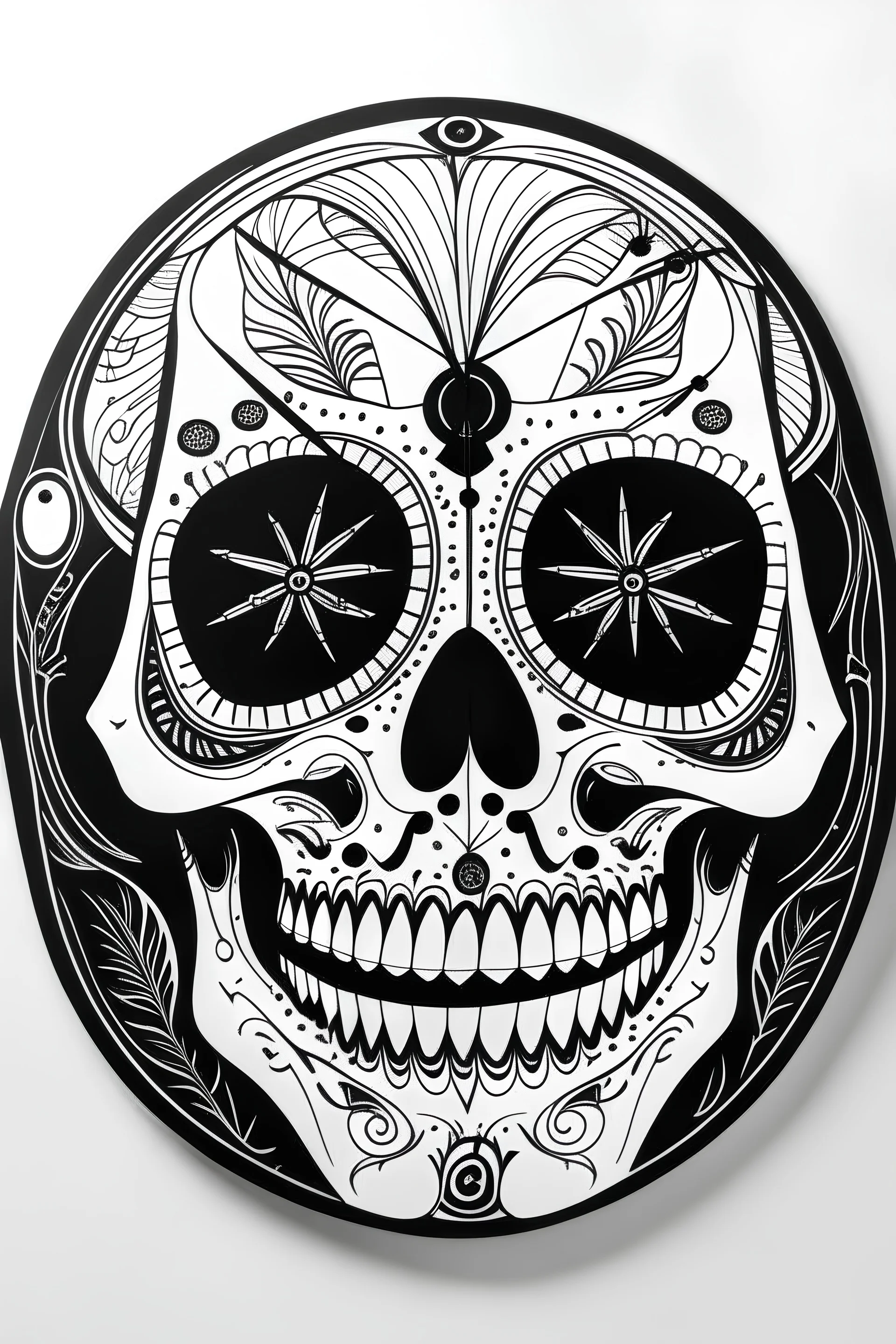 modern mexican black and white skull outline poster clock face printed on plywood
