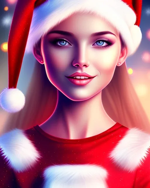 girl in Santa dress, close up portrait, Christmas, smiling