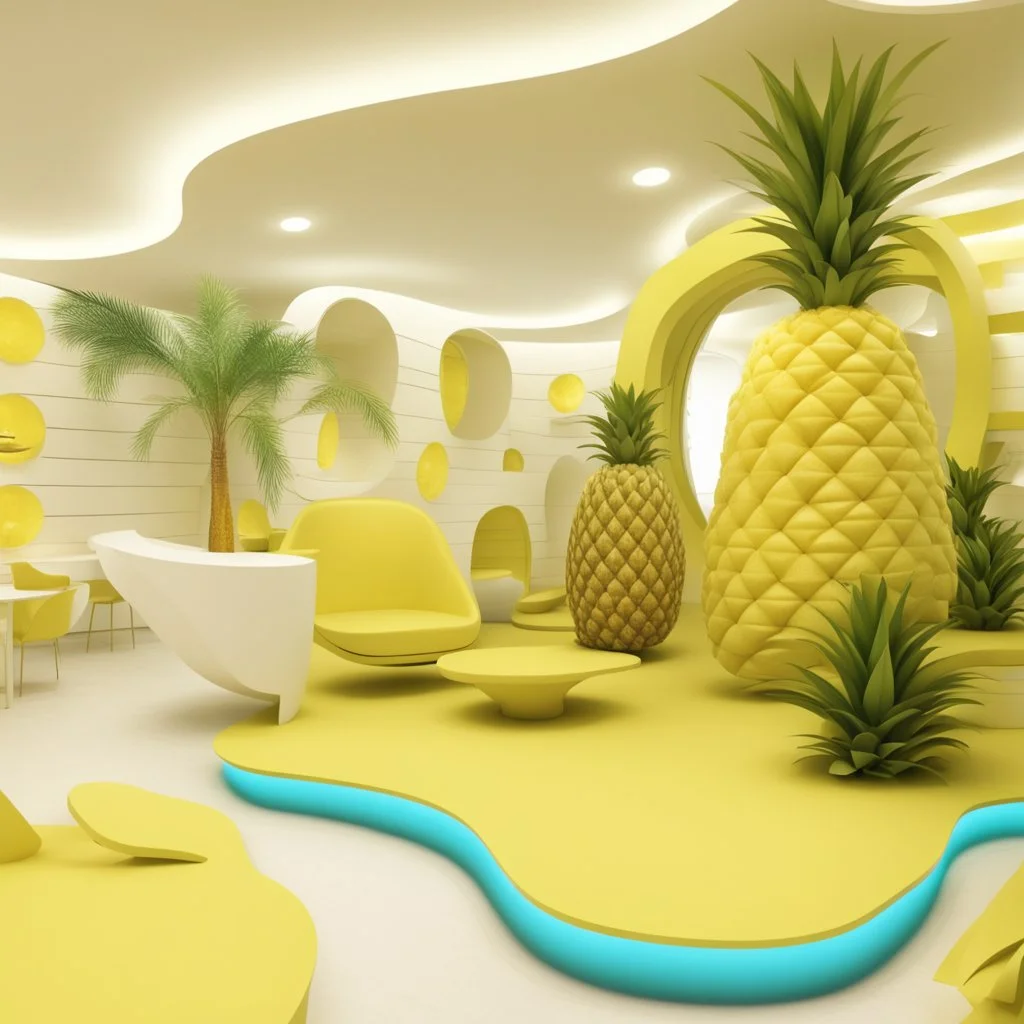 A tourist resort in the shape of a pineapple, interior design, section