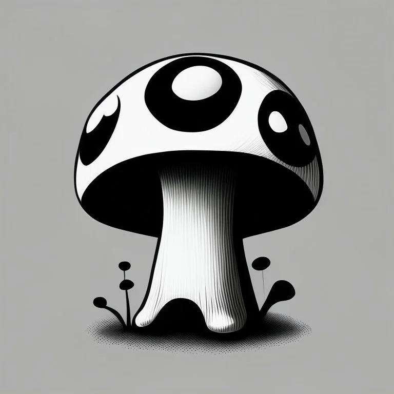 mushroom, black and white, cartoon, drawing, cute, creature, simple, mouth