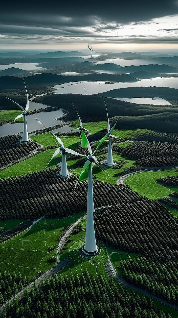 drone shot, close up portrait of Hulk over windmills in Fosen, Norway