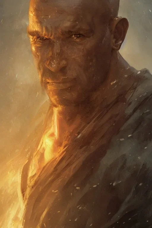 Portrait of a monk, grim, Frank Frazetta, Greg Rutkowski, hyperdetailed, dnd, trending on Artstation, Splash screen art, dynamic lighting, hyperdetailed, intricately detailed, a masterpiece, 8k resolution