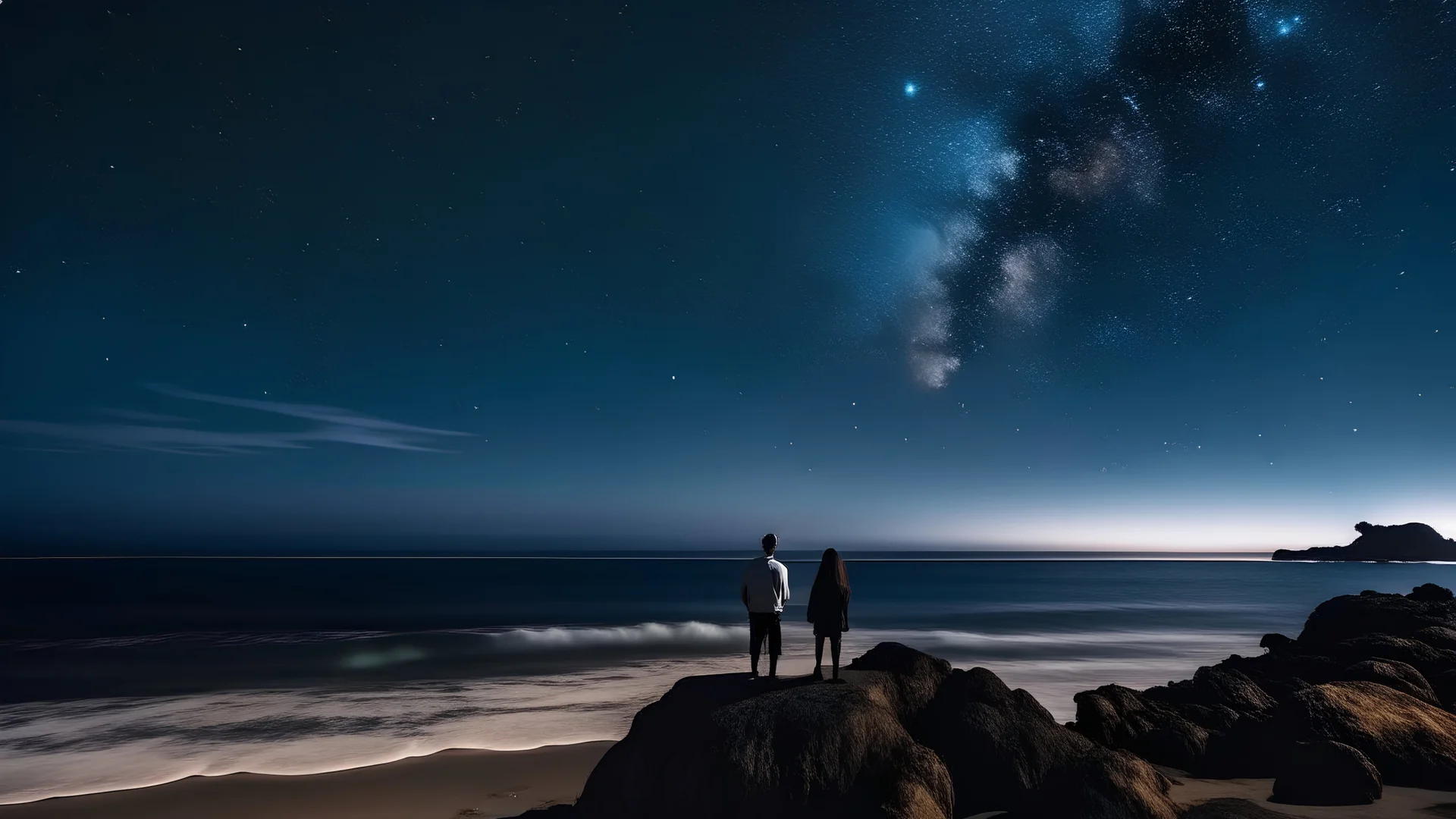 couple near seashore watching stars