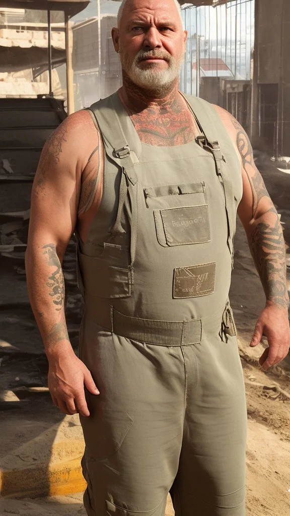 full body shot photography of two maroccan ugly dirty burly construction workers chubby sweat 58 years old in tank top, safety vest, swimwear, bulge, tattoo, manly chest ,in queue on italian sidewalk,, photorealistic, sunlight, summer, ambient occlusion, side view from the ground