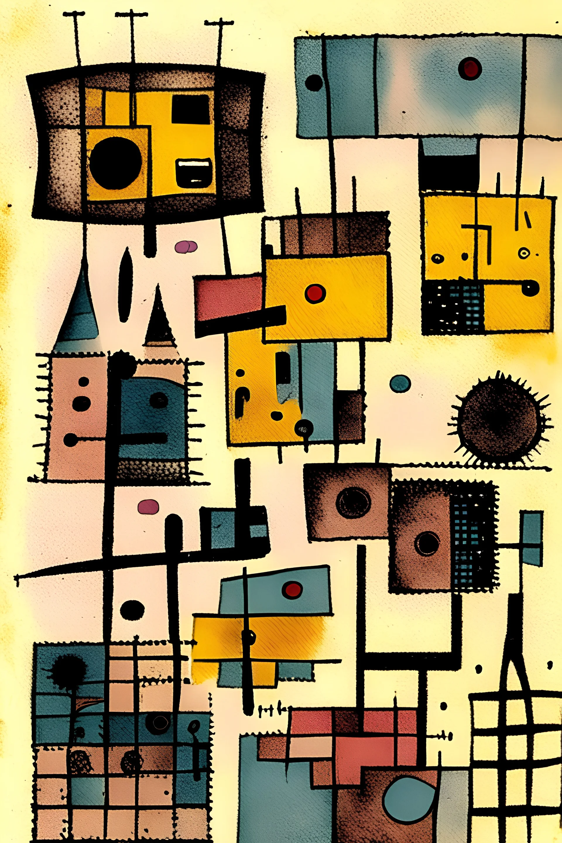 ink transfer in the style of Paul klee the twittering machine
