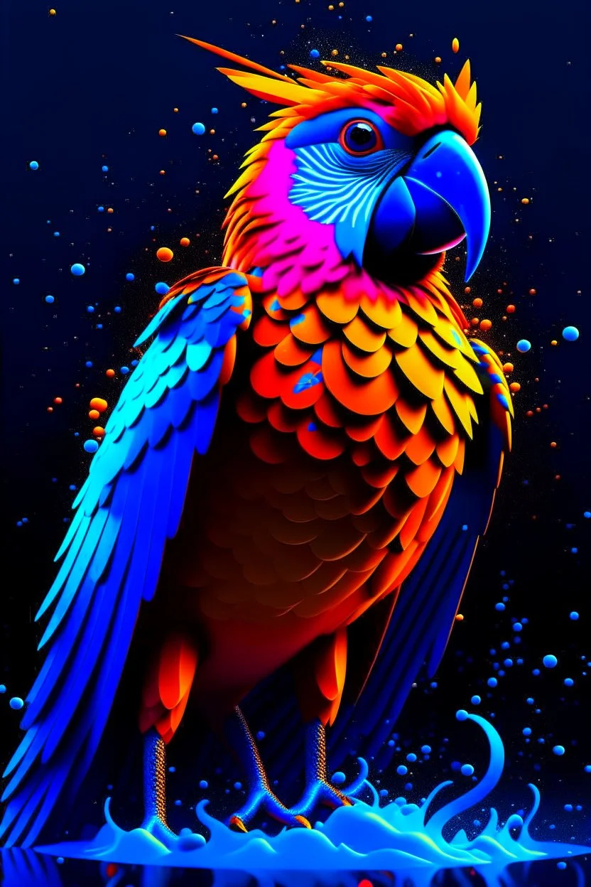 Generate an full body image of a parrot has a magma objects in the background and ocean objects in the background objects with an anime animal style.On Canvas, Brush Strokes, Smooth, Ultra High Definition, 8k, Unreal Engine 5, Ultra Sharp Focus, Intricate Artwork Masterpiece, Ominous, Golden Ratio, Highly Detailed, photo, poster, fashion, illustration