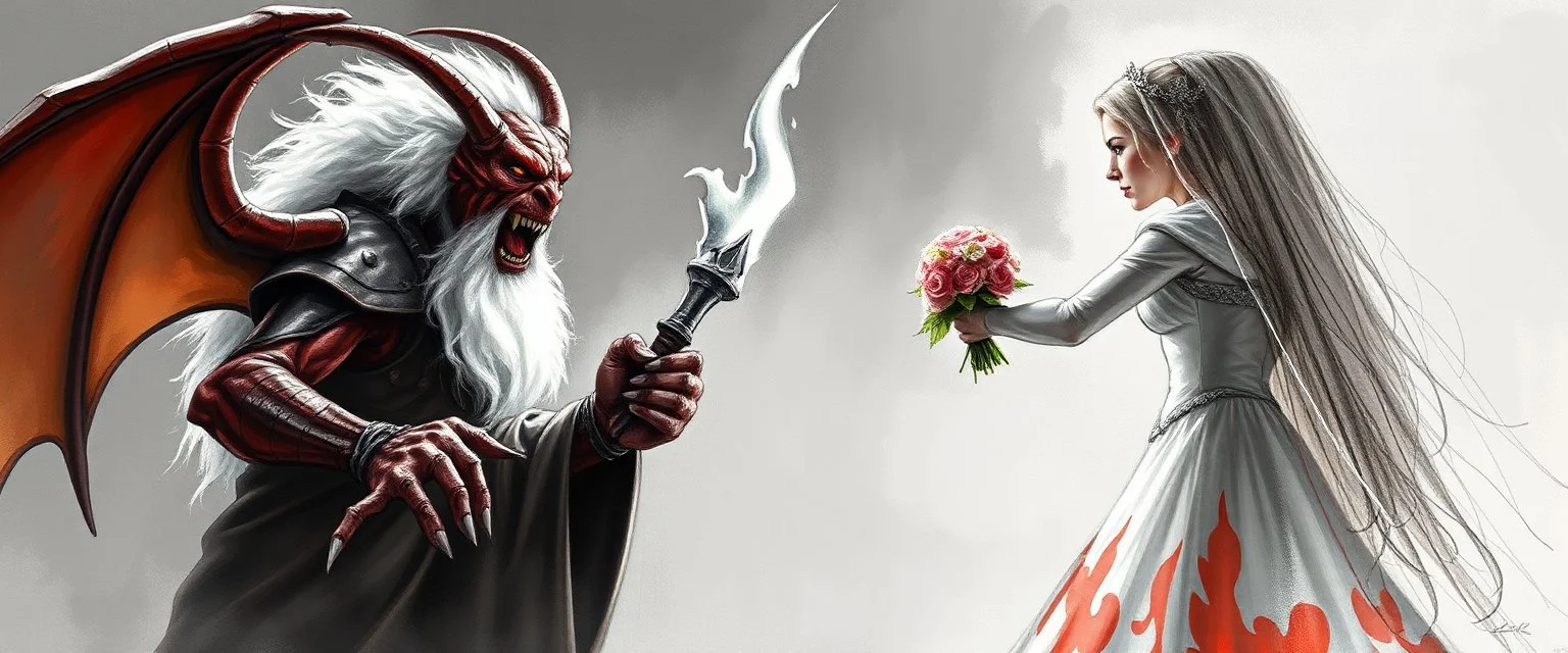 balrog gandalf vs bride , airbrush and pen outline